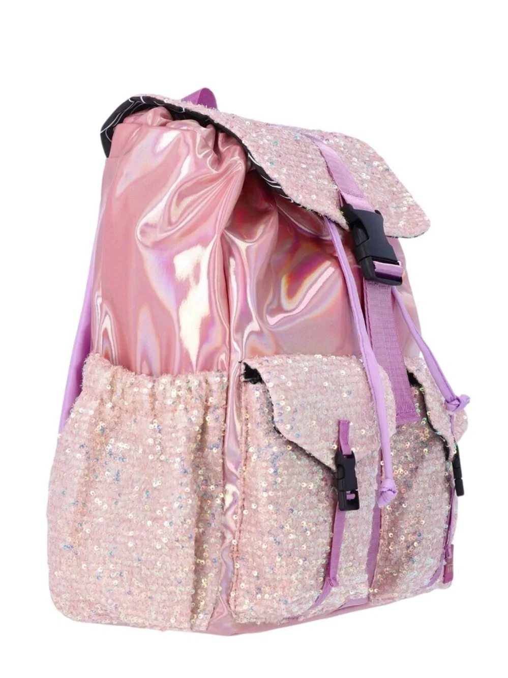 Justice Light Pink/purple iridescent patent leather Sequin Rucksack Backpack nwt